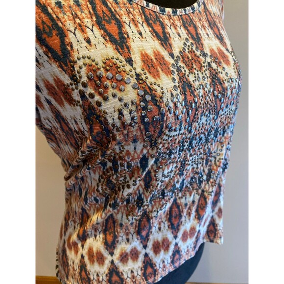 Cato Blouse Sz Large Top Distressed & Cropped w/ Silver Studs on Front Western - Picture 5 of 11